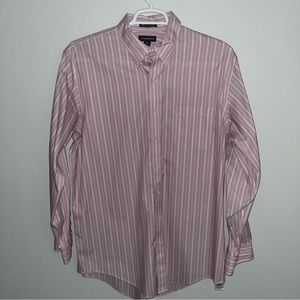 Land's End Dress Shirt 17/36 Tall Cotton Striped Pinpoint Oxford Casual Men